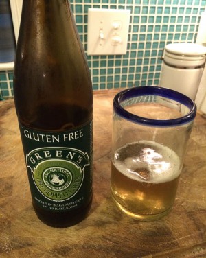 Green's Dry-Hopped Lager Glass and bottle