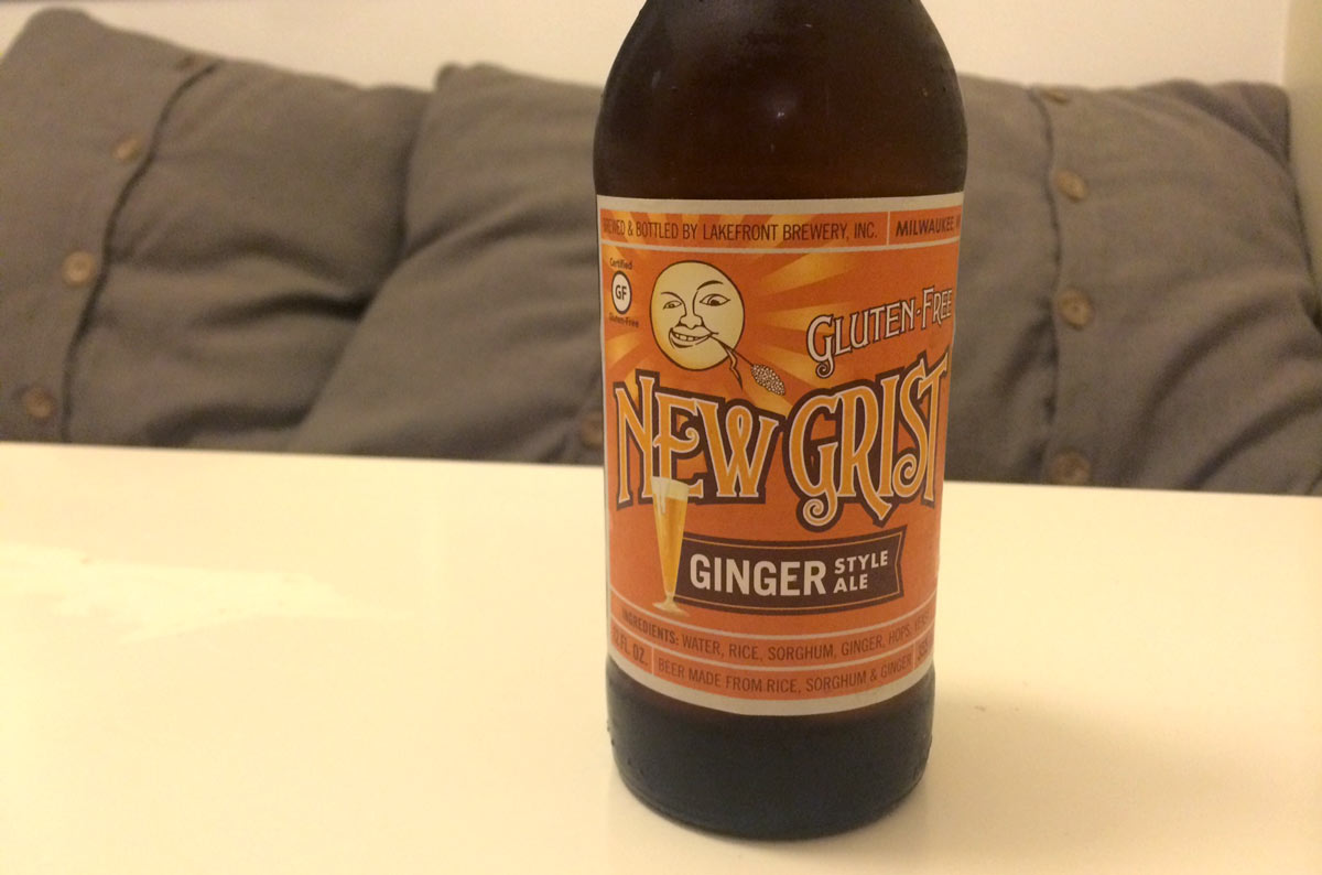 Bottle of New Grist Gluten Free Ginger Beer on table