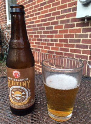 Glutiny gluten-removed Golden Ale bottle and glass