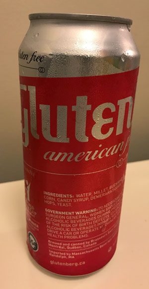 Cold red Can of Glutenberg American Pale Ale 