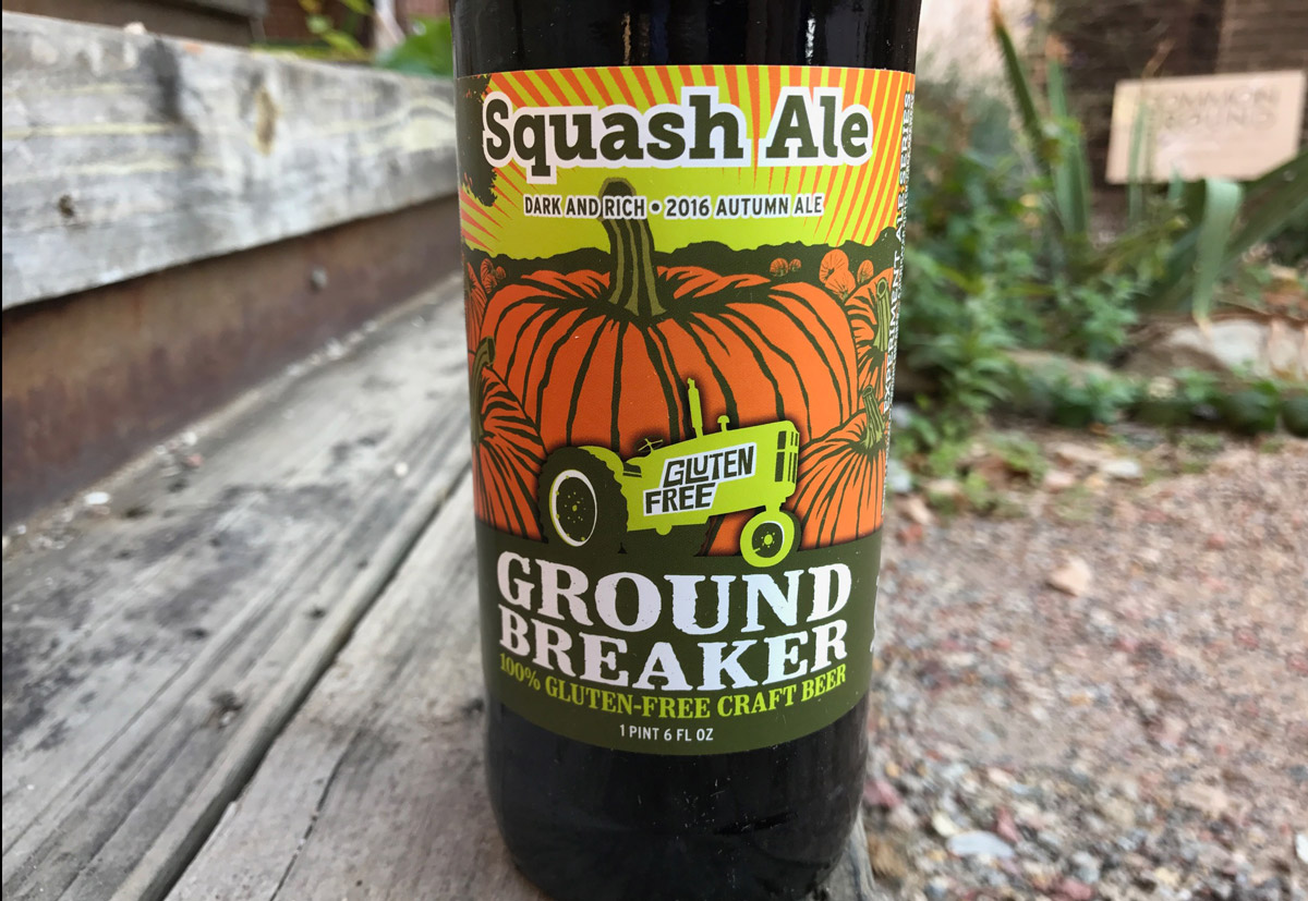 ground breaker gluten free squash ale bottle and label up close